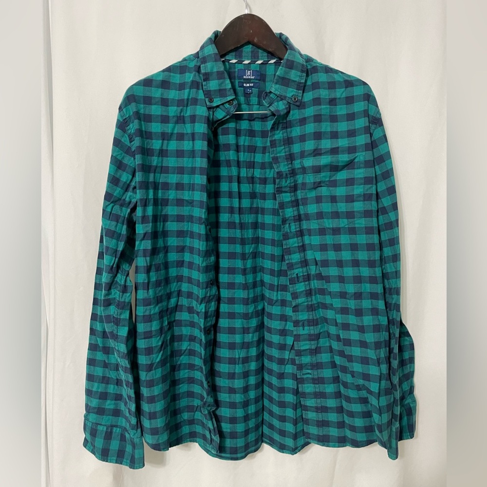 George Green Checkered Button Down Shirt L Slim Fit
